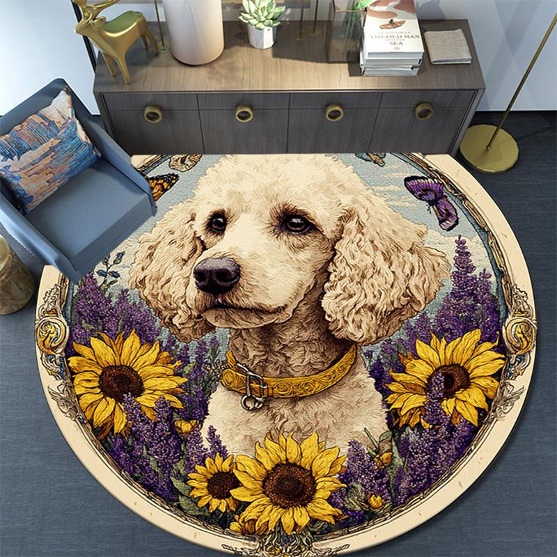 Poodle Round Area Rug,Carpet Rug for Living Room Bedroom Sofa Playroom Decor,Non-slip Floor Mat