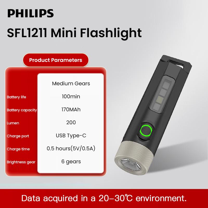 Philips EDC Flashlight Mini Electric Hand Torch UV Banknote Verification Charging Indicator Light 1pc