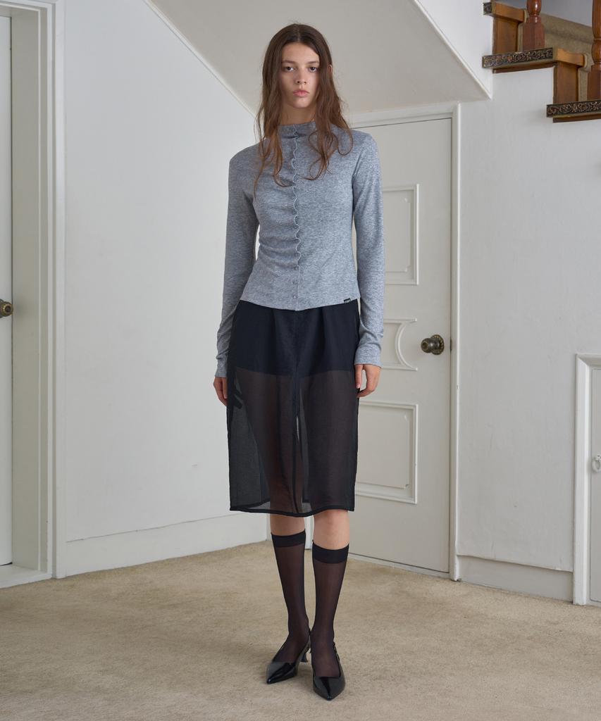 Simeteuligpeosenteu Button Shirring Jersey Top / Melange Gray