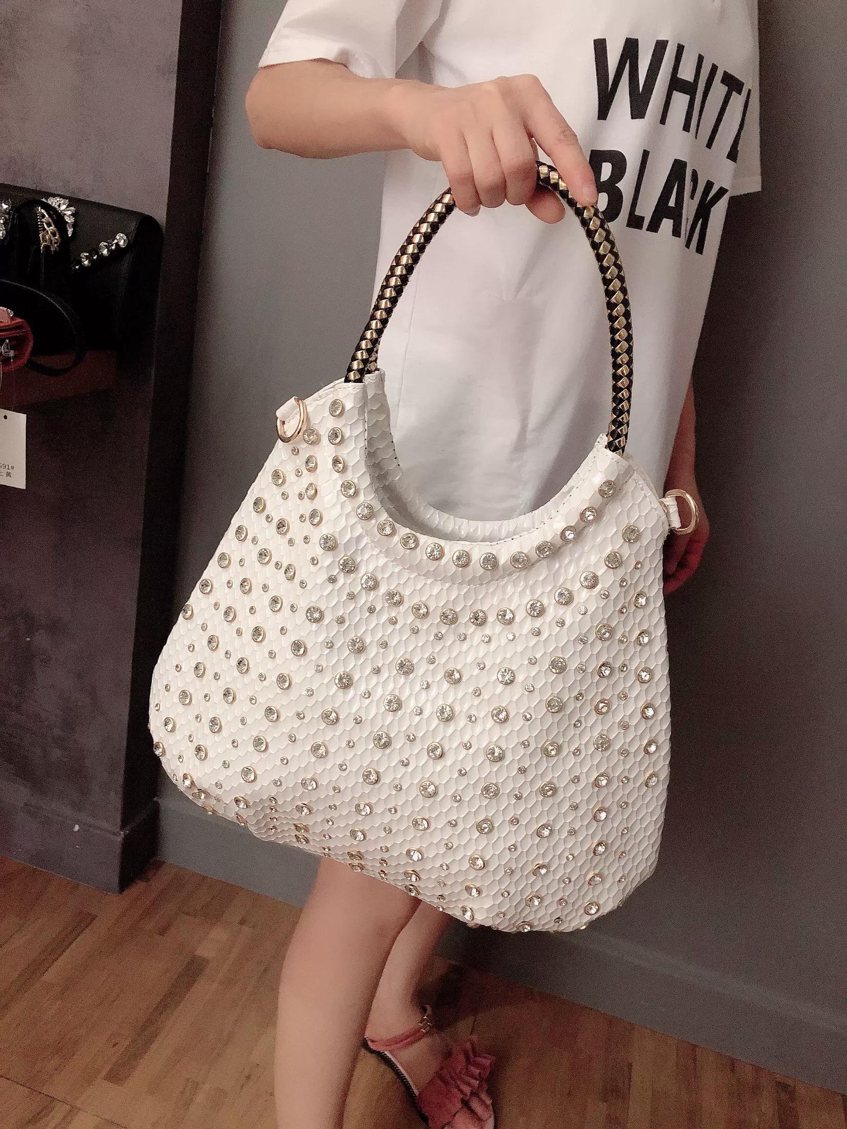 

Новая летняя модная большая сумка с водными бриллиантами, женская сумка через плечо с приливными бриллиантами на одно плечо, универсальная сумка с бриллиантами большой вместимости белый