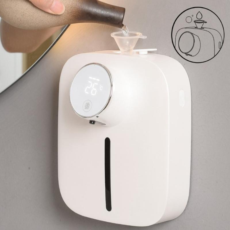 Soap Dispenser Automatic Wall Mounted USB Rechargeable Temperature Display Screen Multifunctional Soap Dispenser Disinfection