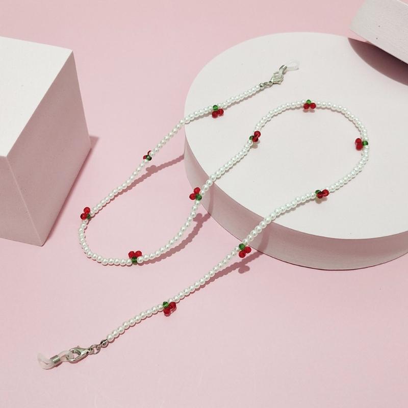 Retro Cherry Eyeglasses Chain Sophisticated Sunglasses Lanyard Accessory With Pearls And Cherry Embellishments