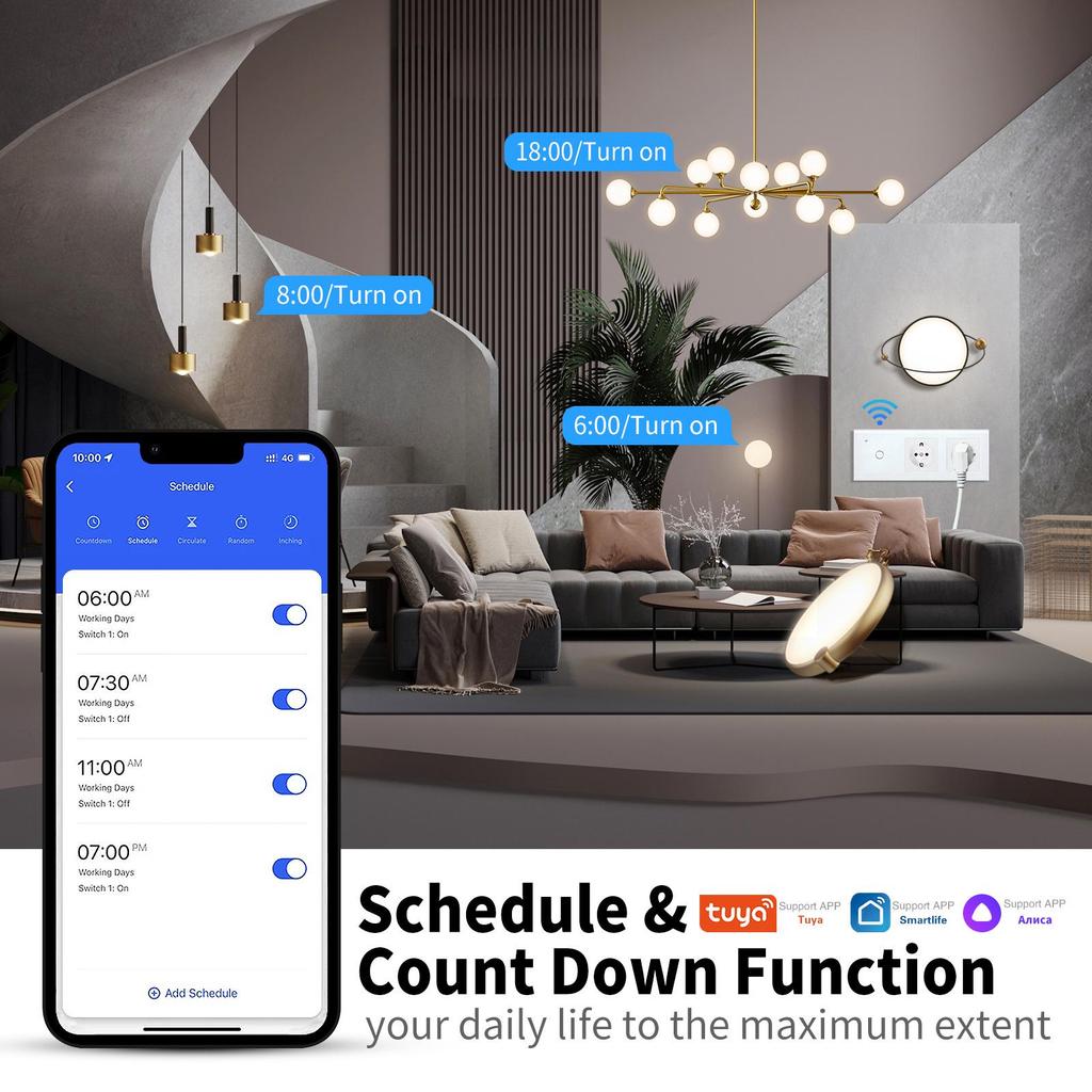 European Standard 228 Smart WiFi Graffiti Switch Socket with Tempered Glass