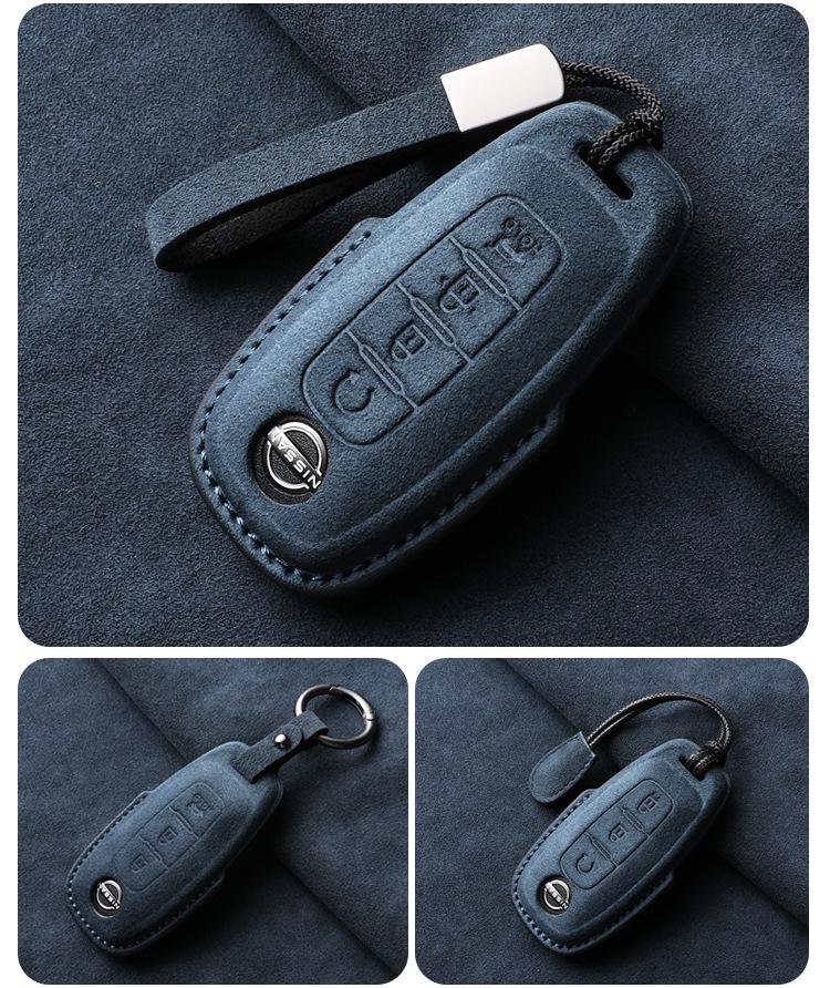 Nissan Teana/X-Trail/Qashqai/Tiida Key Case: Suede, Full Coverage, Tanlu Buckle