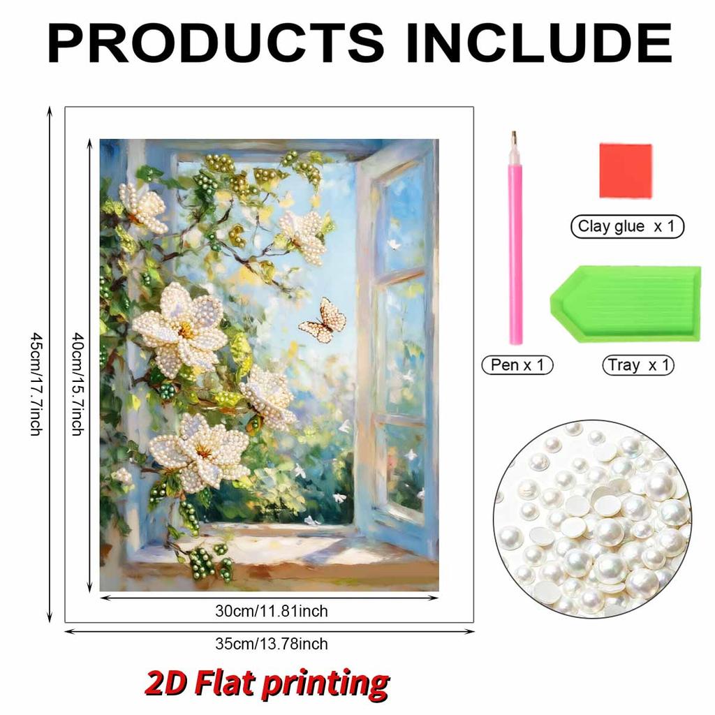 DIY Pearl Painting Set Outside The Window Pattern Home Decoration Handmade Sticky Diamond Creative Canvas Pearl Art Painting Crafts Perfect Gift