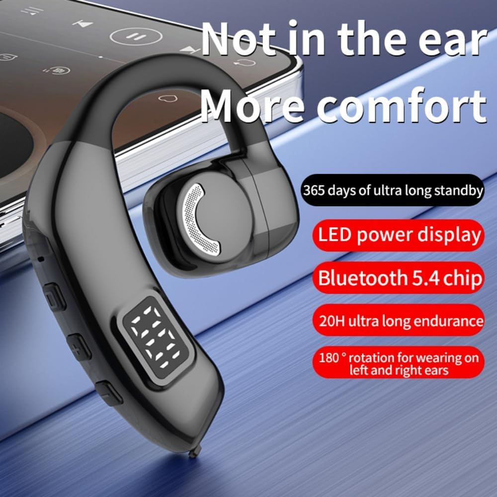 Bluetooth Headset V5.3, Wireless Bluetooth Earpiece 30Hrs HD Calling,LED Display Hands-Free Bluetooth Earphone for Driving/Business/Office, Black