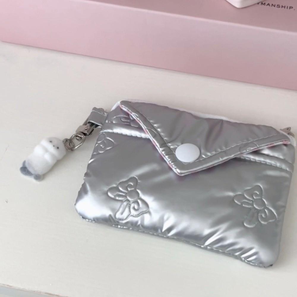 Cotton Material Quilted Wallet 2-Layer Dust-Proof Mini Storage Bag Bow Design Small Zipper Zipper Bag Card Holder