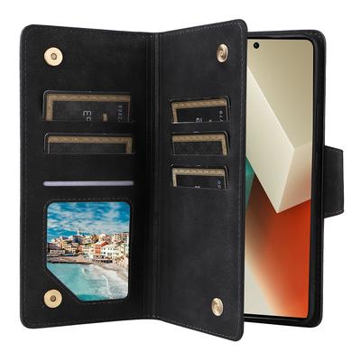 Para Xiaomi Redmi Note 13 5G Funda de Cuero Decoración de Remaches 9 Ranuras para Tarjetas Bolsillo con Cremallera Cubierta