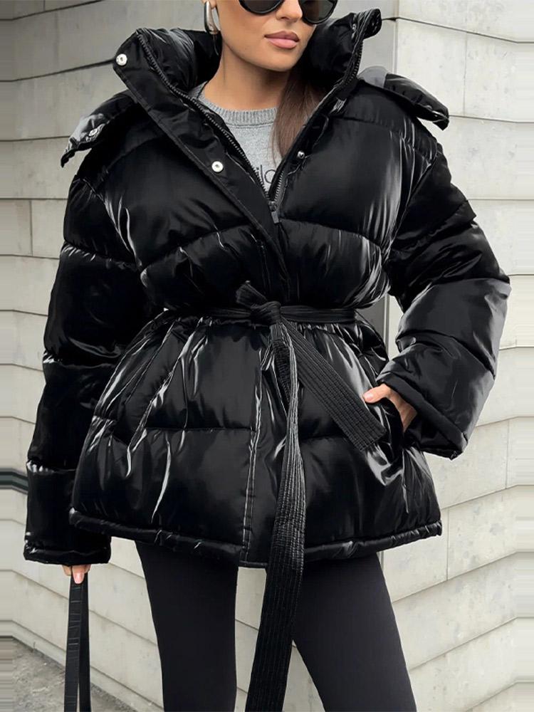 Women's Hooded Long Sleeved Slim Zipper Pocket Winter Jacket