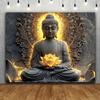 Stone Buddha Tapestry Golden Glow Lotus Meditation Oriental Art Wall Hanging Boho Yoga Room Bedroom Decor
