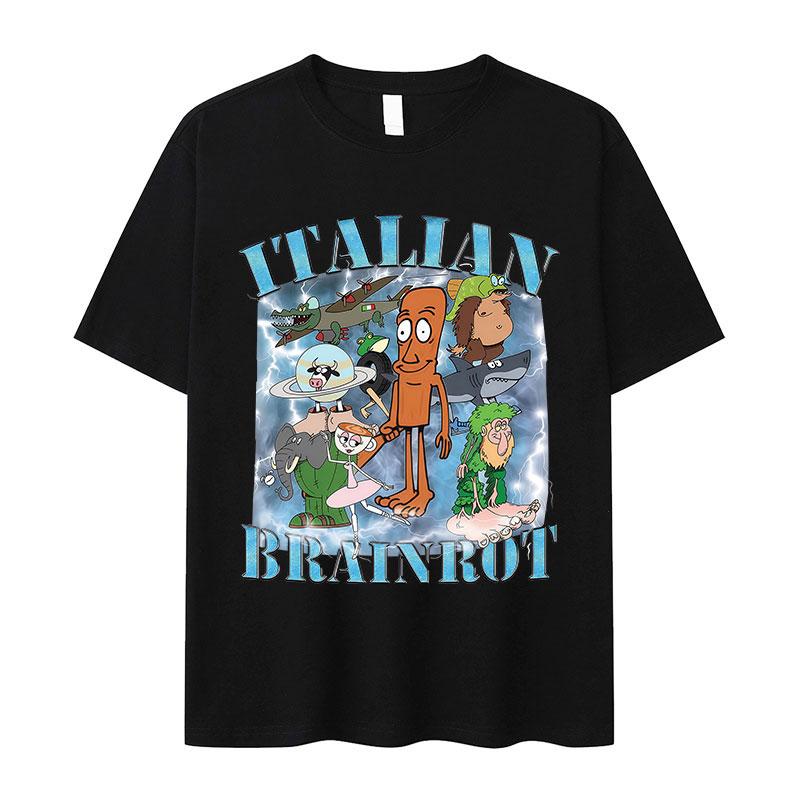 Italian T-shirt Brainrot Interesting Cappuccino Assassin Meme Men Kawaii Women Short-sleeved men summer 100% cotton T-shirt