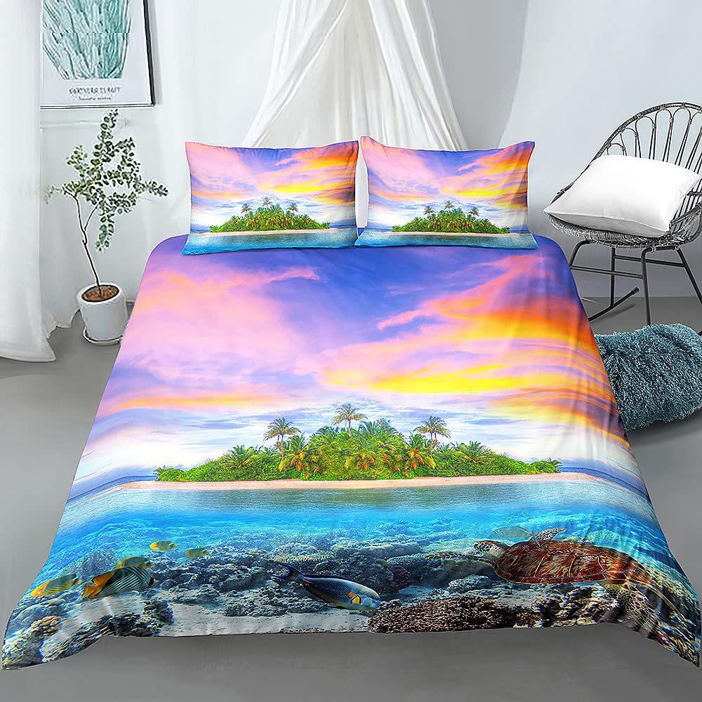 Tropical Beach Ocean Fish Quilt Set Bedding Set Three-Piece 3D Digital Printing Kit
