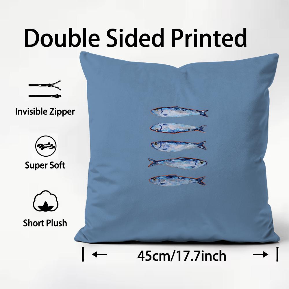 Cute Coastal Charm Sardine Cushion Cover Plush Fabric Soft DoubleSided Printed Sofa Warm Winter Home Child Gift Pillow Case