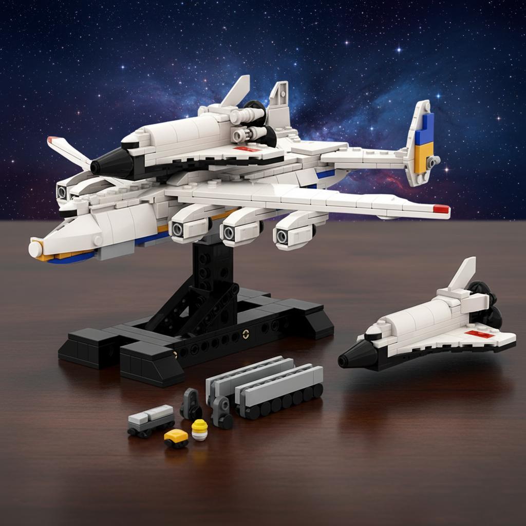 MOC Construction Brick Aircraft Model featuring Display Stand Shuttle Transport Plane Block Toy designed for Children plus Collectors
