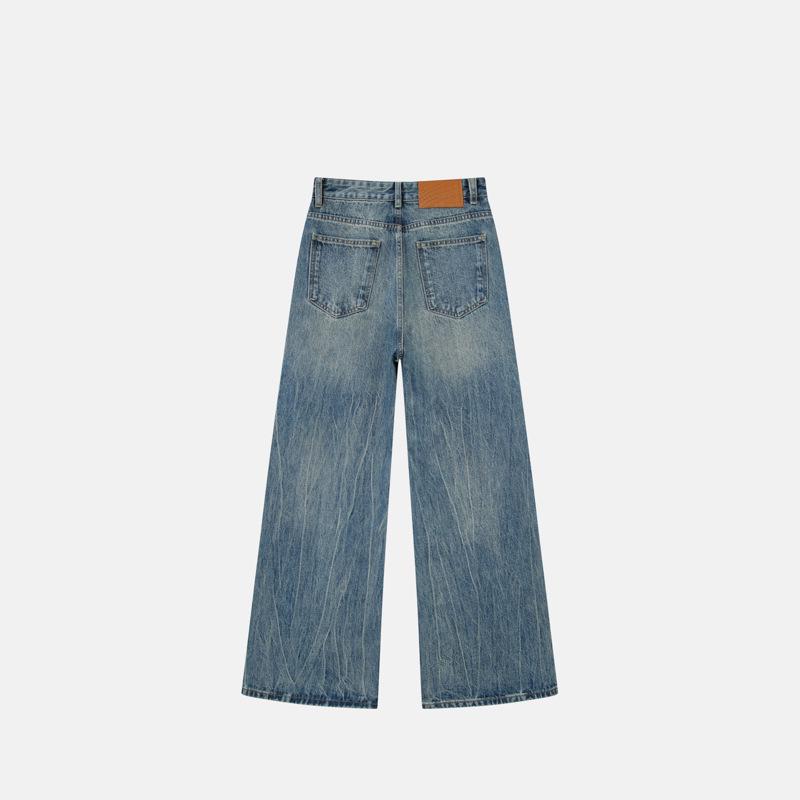 2025 Autumn High-Waisted Wide-Leg Retro Washed Non-Stretch Jeans