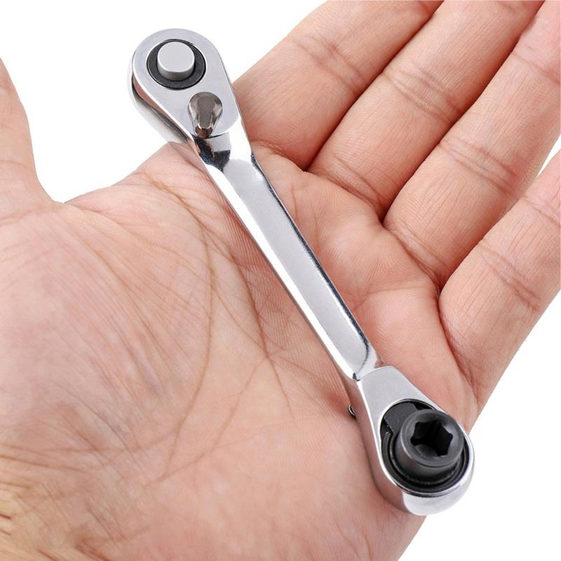 2 In 1 Mini Double Ended Quick Socket Ratchet Wrench Rod 1/4 Inch Screwdriver Bit Tool Chrome Vanadium Steel Ratchet Handle Wrench