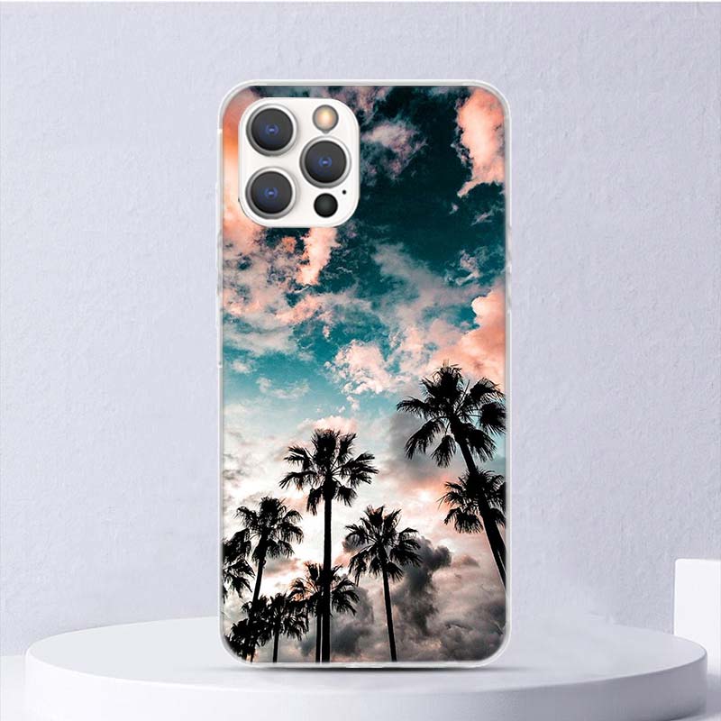 Sommer Strand Sonnenuntergang Meer Palme Weiche Hülle Für iPhone 16 17 Air 16E 15 Plus 11 12 13 Mini 14 Pro Max Handyhülle Apple 7 8 SE C