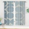 2Pcs Mid-Century Geometric Curta No Rod — Light Blue & Cream Circle Pattern, Sheer Polyester For Living Room, Bedroom, Door