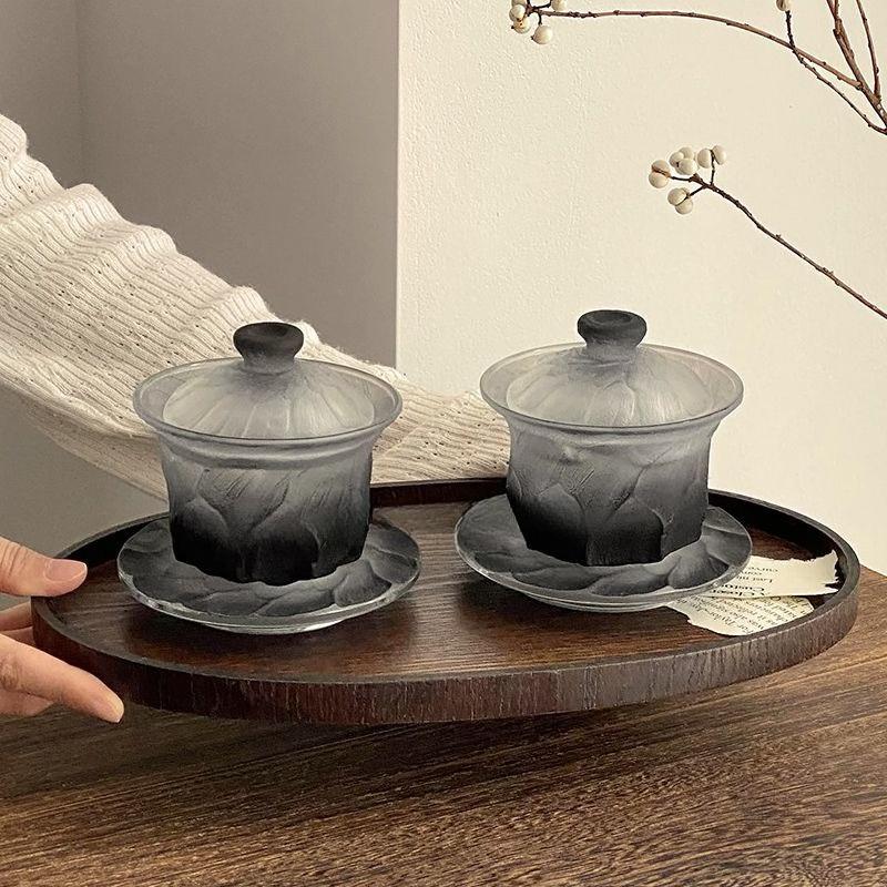 Retro Gradual Change Black Black Black Ice Glass Cover Bowl Home Niche High-end Sense Tea Cup Set Not Hot Kung Fu Tea Cup