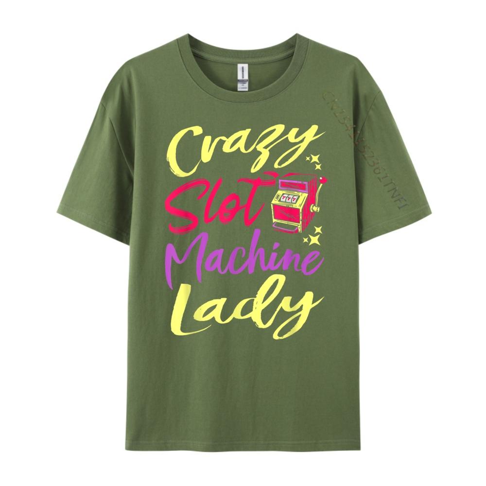 Crazy Slot Machine Lady Lucky Las Veagas Casino Game White Graphic Tee Fall Christmas Shirt Letter Tshirt