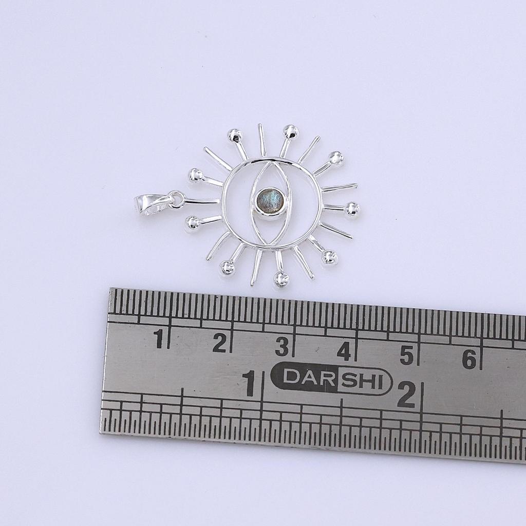 Labradorite Gemstone Evil Eye Sun Pendant 925 Sterling Silver Handmade Jewelry Unisex Pendant