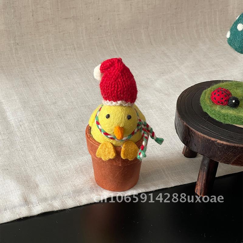 Handmade Wool Felt Penguin Rabbit Mushroom Ornaments Cute Animal Home Decoration Doll with Base