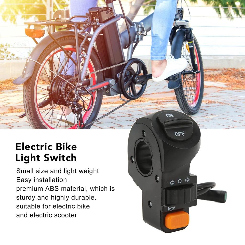 Electric Bike Light Turn Switch, Headlights Horn Turn ON Off Control Switches, 3 in 1 Waterproof ABS Bike Turn Light Switch for Electric Scooter,