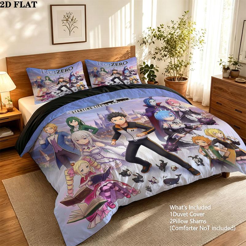 Set Copripiumino Trapuntato con Fantasia Re Zero Federa Regalo di Compleanno per la Casa(1 * copripiumino + 2 * federa, senza nucleo)
