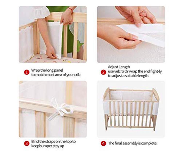 Multicolor Mesh Baby Crib Bumper with Railings for 4-Panel Beds