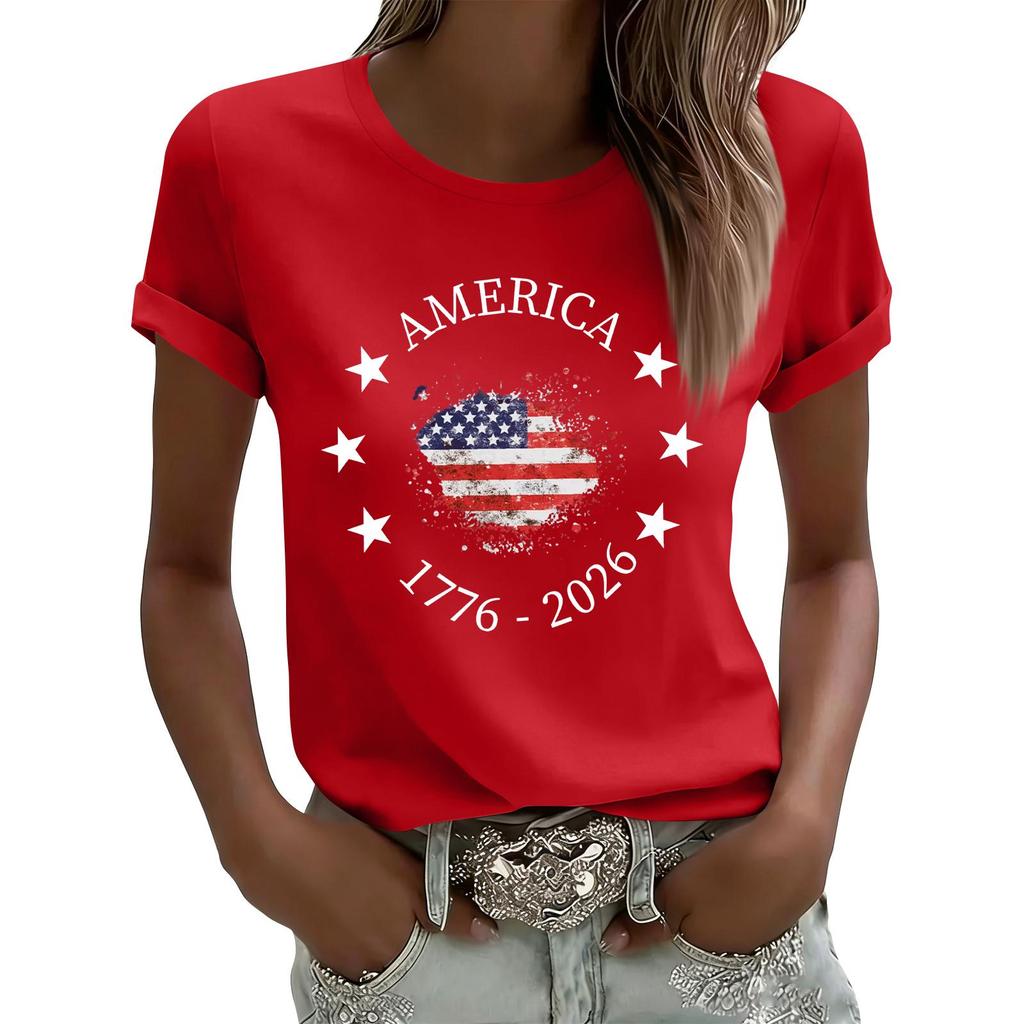 Women's Casual Printed T-Shirt Round Neck Pullover Short Sleeve Top
