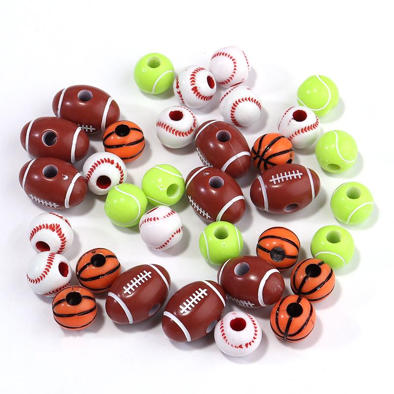 50 Pcs/bag Rugby, Basketball, Volleyball Acrylic Beads for Early Education & Handmade Crafts