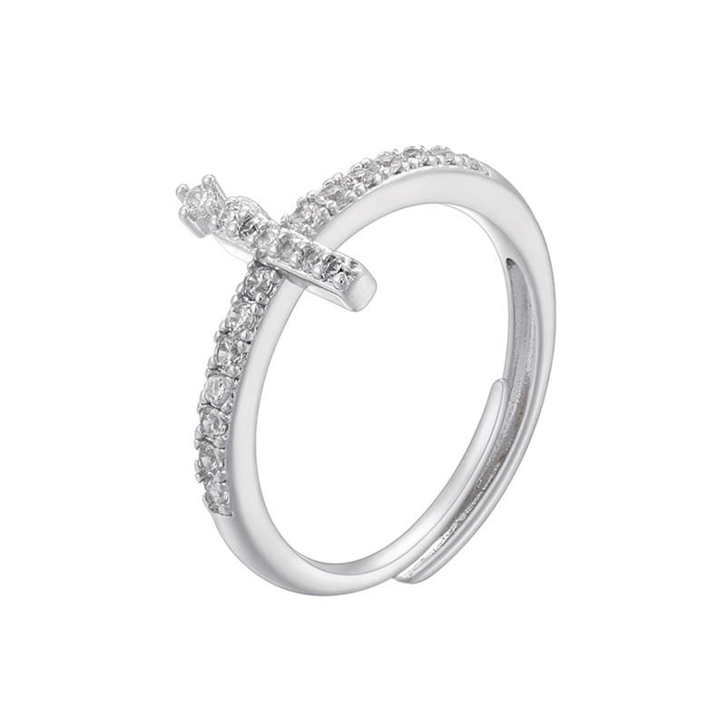 ZHUKOU gold plated zircon 16 Arabic letters silver adjustable ring : VJ632B1
