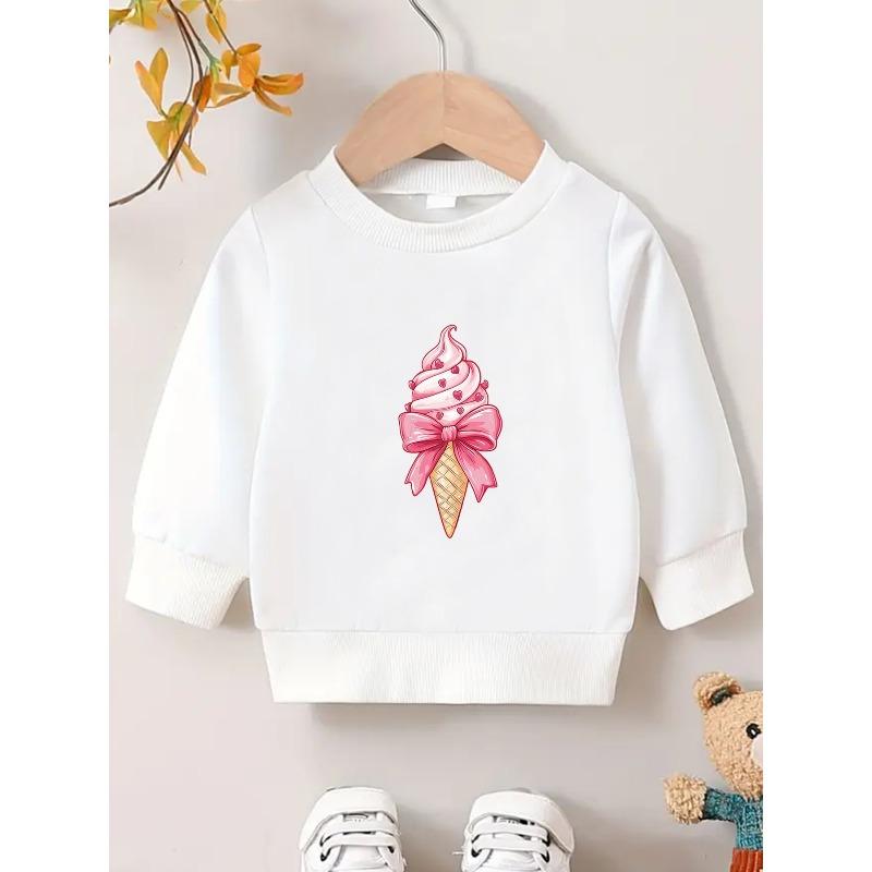 Kids Sweatshirt,Ice Cream Print, Durable Wrinkle- Spring/Fall Thin Crew Neck Sweatshirt,Casual Daily Sweatshirt 110 белый