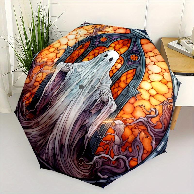 Gothic Ghost Stained Glass Window Decal - spooky  wall sticker, haunted house decor, ghostly vinyl art for home or office. Umbrella