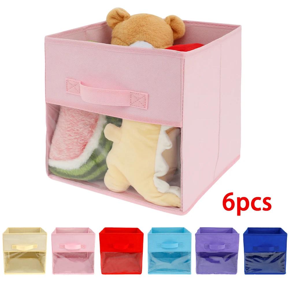 6Pcs Non-Woven Fabric Storage Box Foldable Fabric Cube Storage Bins Large Capacity Closet Clothes Shoes Storage Containers