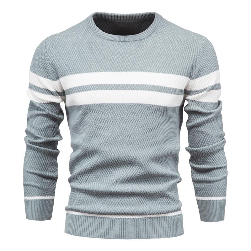 Herbst und Winter Herren Freizeit Gestreifter Herrenpullover Pullover Farbkombination Rundhals Herren Europäische Größe Pullover