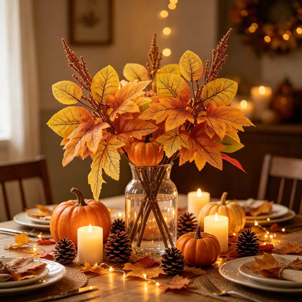 Artificial Fall Maple Leaf Garland for Thanksgiving Home Decor - Table Decoration