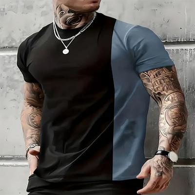 Men's Contrasting Color Casual T-shirt Short Sleeved Summer Style Design Lightweight Polyester Fiber Fabric Comfortable Round Neck T-shirt Casual Wear