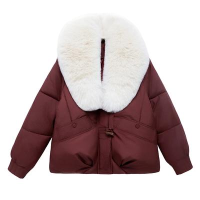 Leisure Down Cotton Jacket for Women, Winter Warmth, Detachable Big Fur Collar Jacket