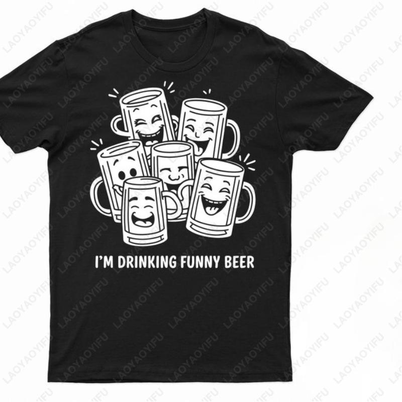 

Funny Beer Drinking Men Women Cotton TShirt Happy Face Beer Mugs Humorous Gift Adults Clothing Simple Creative Novelty Pair Tops 5XL різнокольоровий