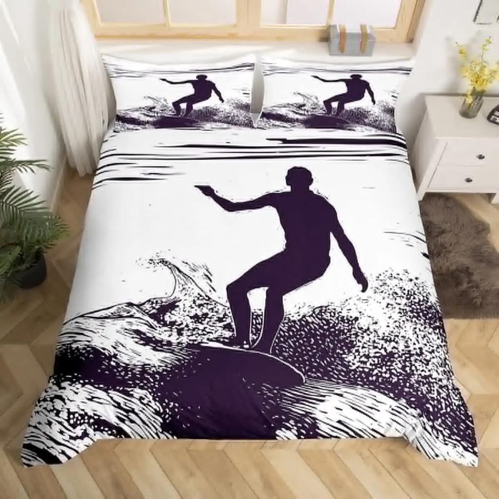 Tavola da Surf Morbida Durevole Qualità Copripiumino Colorato Surf Mare Modello Estate Viaggio Illustrazione Colori Retrò Decorativo Corallo Arancione Bambino Donna