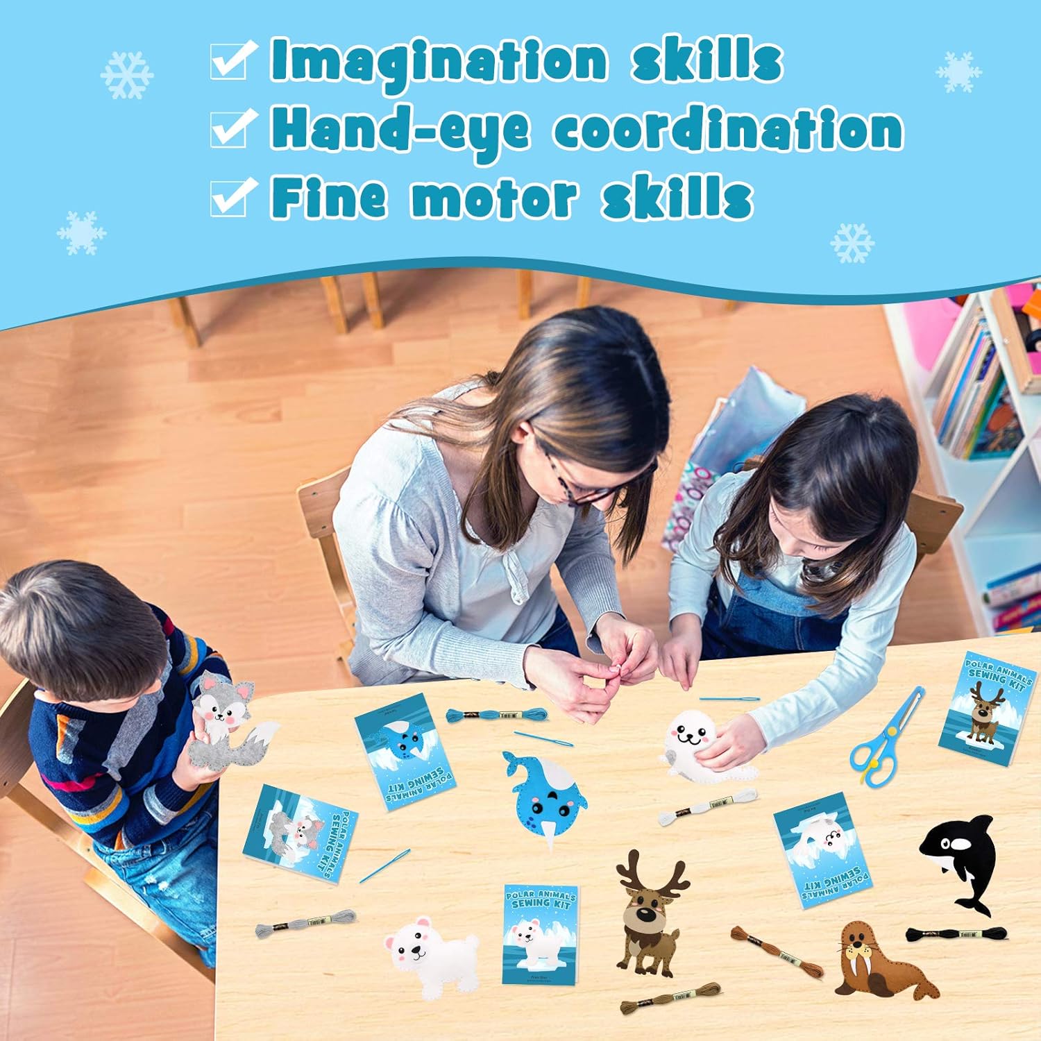 CiyvoLyeen Polar Animals Sewing Kit for Kids Make Your Own Winter Polar Animals Felt Plush Craft Kit Includes 14 Creative Projects to Sewing