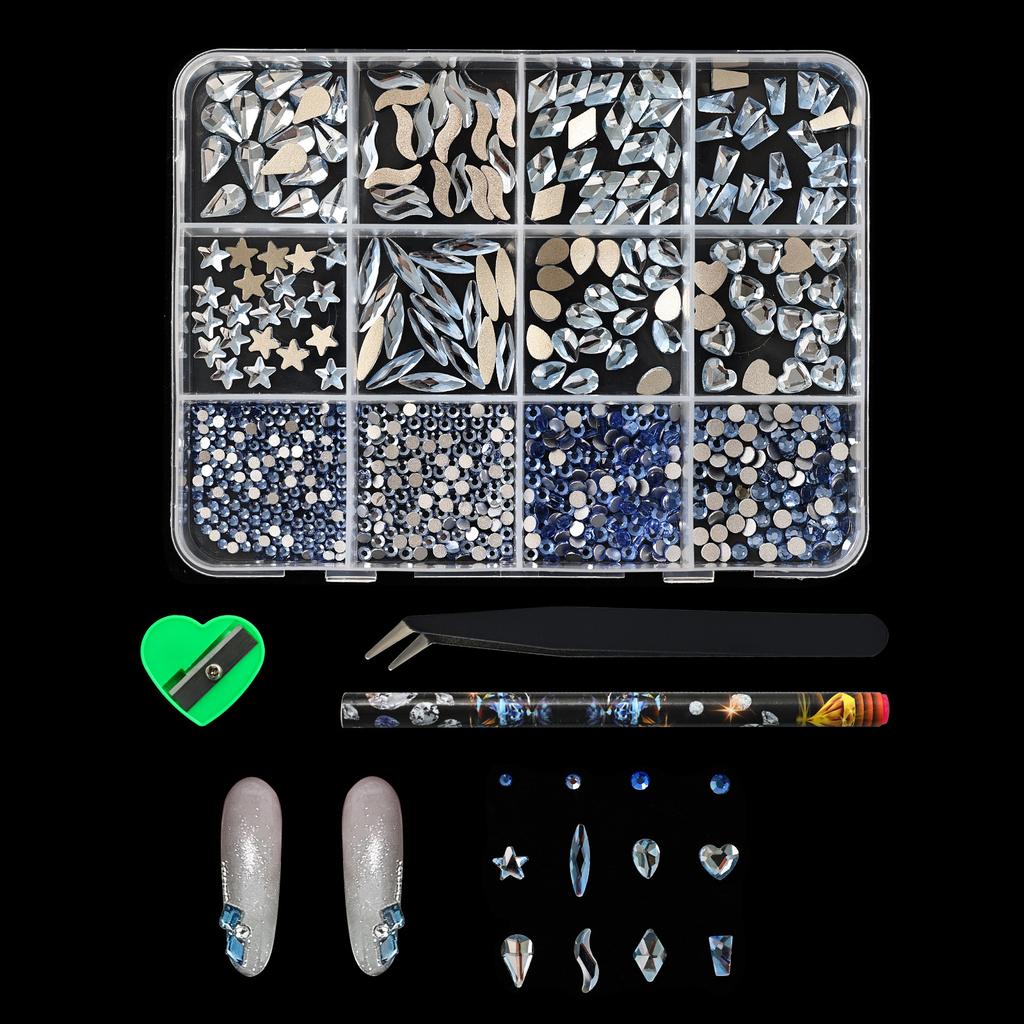 Professional Resin Rhinestones Nail Art Supplies 12Compartment For Customized Manicure And Pedicure Resin Nail Gems