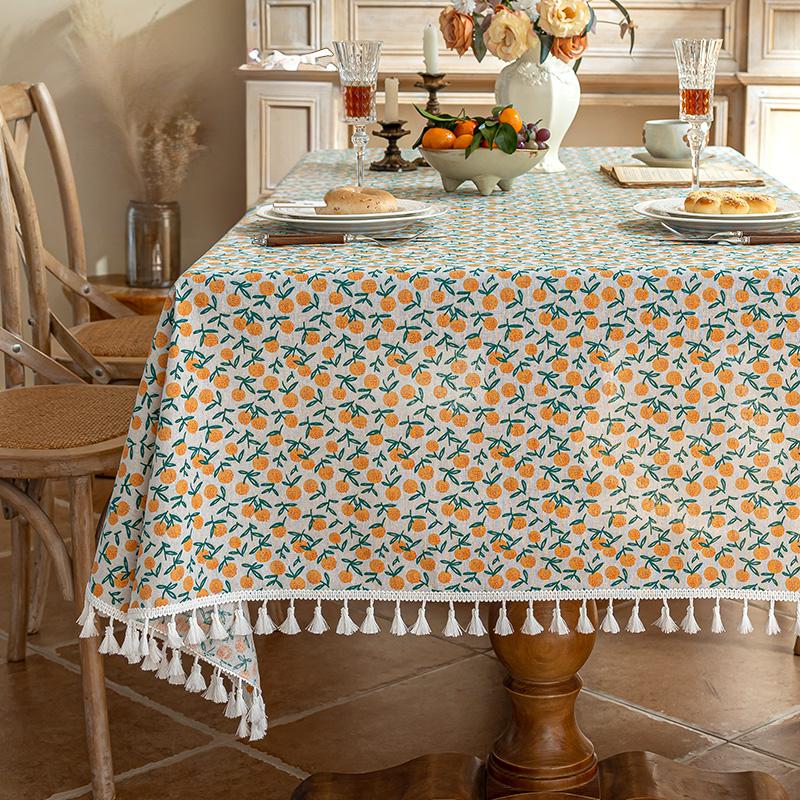 Flower Printed Table Cover with Tassels Cotton Linen Table Cloth Naturally Breathable and Comfortable nappe de table Luxury