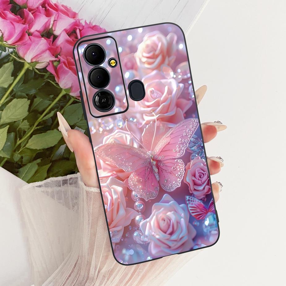 For Tecno Pop 6 GO Case BE6j Cute Bow Flowers Painted Cover Soft TPU Phone Case For Tecno Pop 6 Pro BE8 Pop6 GO Back Cover Coque