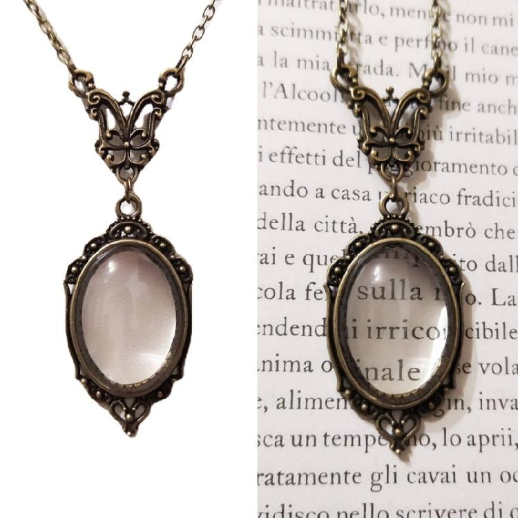 Lace Edge Oval-Magnifier Glasses Necklace Decor for Reading Birthday Gifts