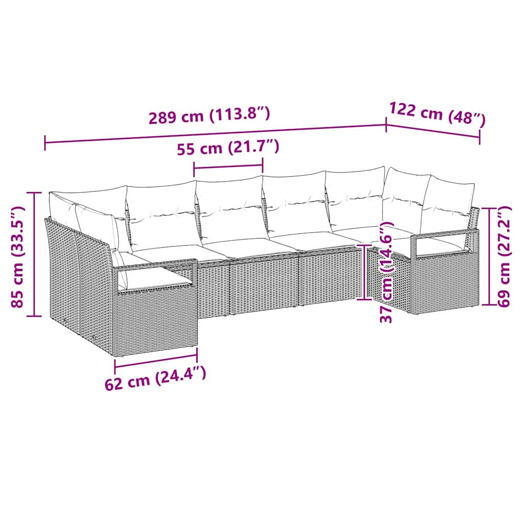 7 Piece Sofa Set with Cushions Light Grey Poly Rattan