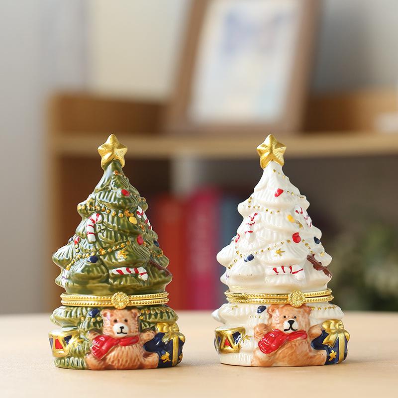 Ceramic Jewelry Box Christmas Tree Bear Scented Candles Home Crafts Ornament