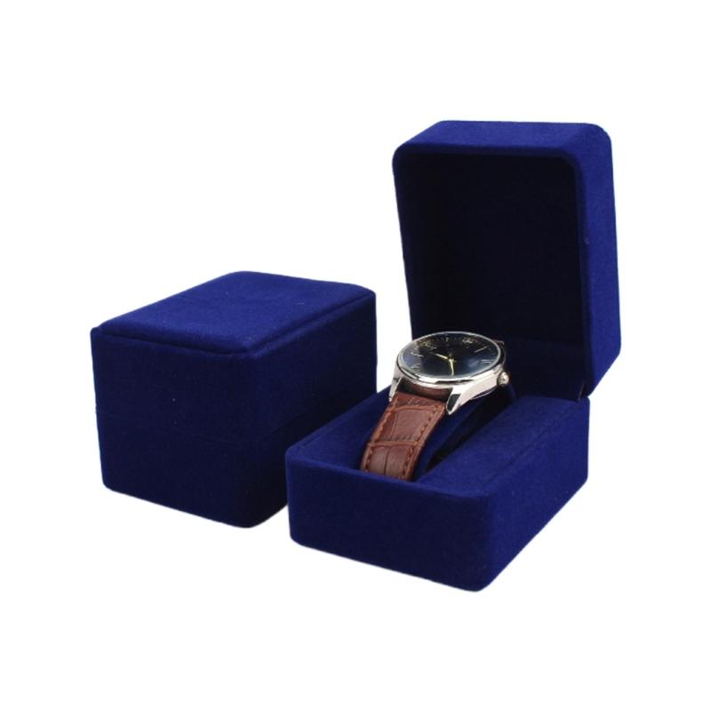 Handmade Velvet Wrist Watch Box Travel Short Plush Box with Velvet Wristwatch Holder Rings Display Cases Men Adults