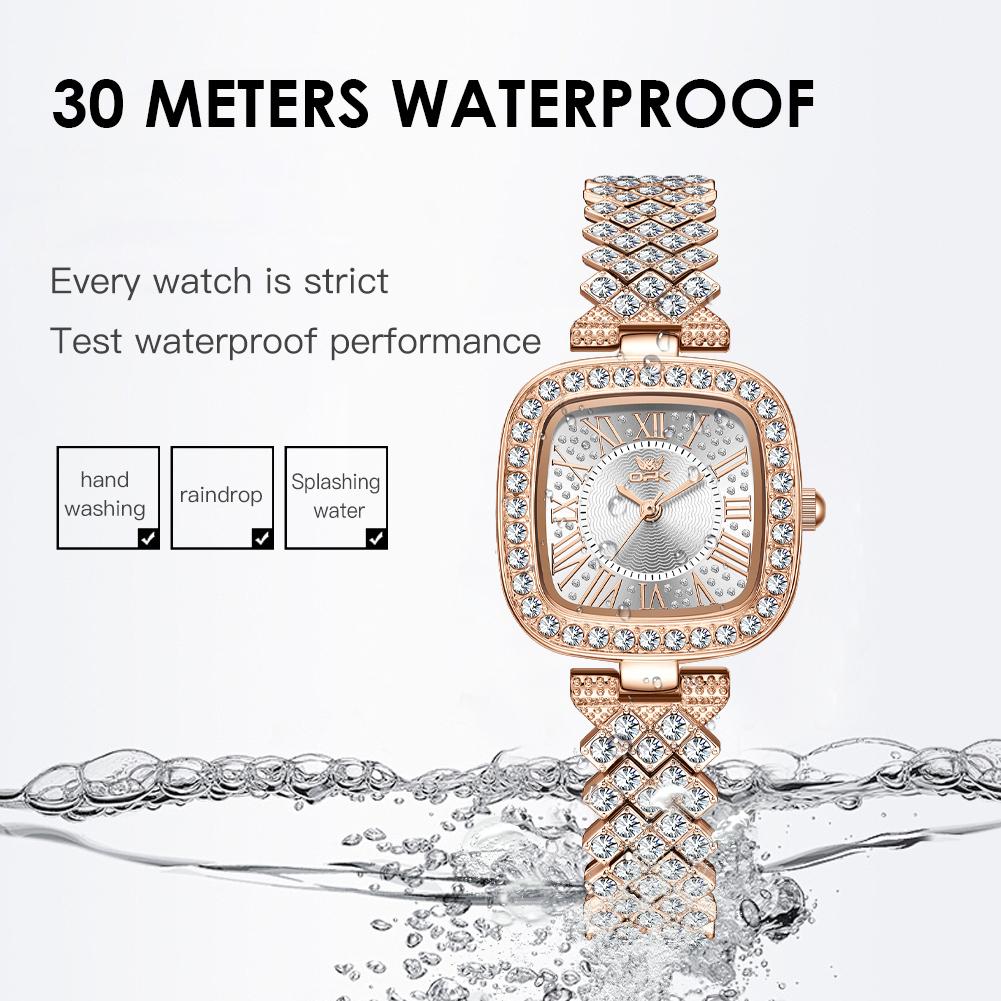 OPK 6048 Full Diamond Quartz Watches for Women Elegant Fashion Rose Gold Steel Strap Waterproof Luxury Ladies Dress Wristwatches